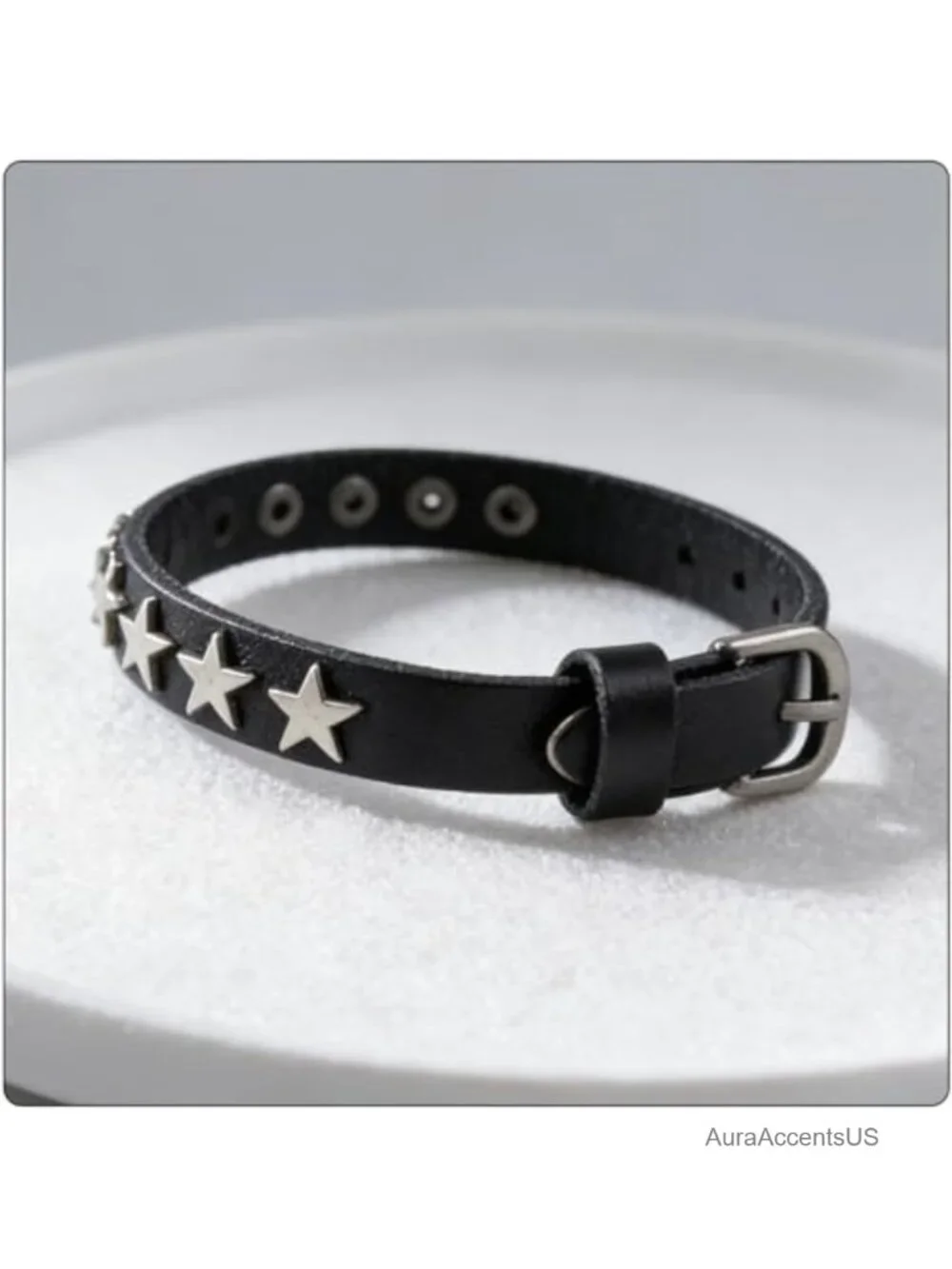 Punk Rock Gothic Biker Adjustable Leather Cuff Bracelet with Star Studded Metal